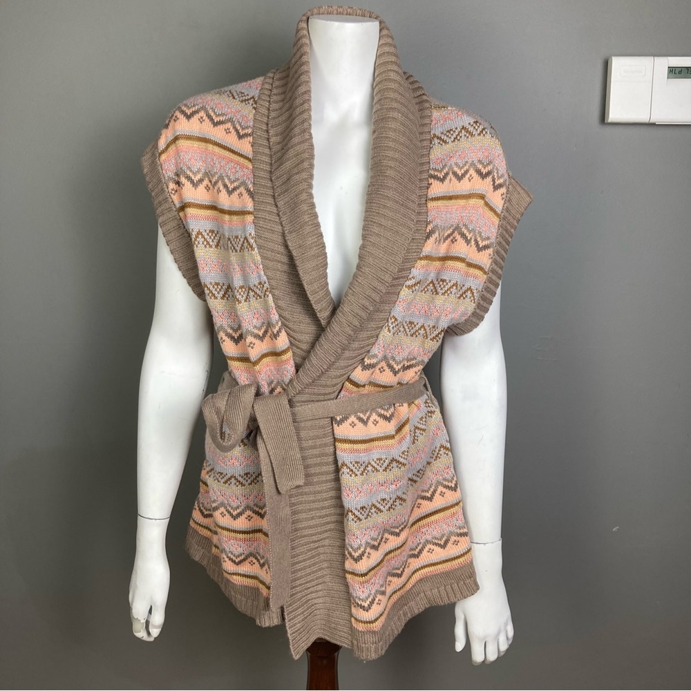 The Limited sweater vest large wrap belted summer fair isle shawl collar